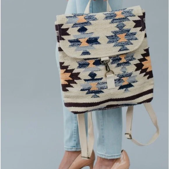 94.  LAST 1🛑 COST! Aztec woven bag Bohemian Multicolor Cream Tribal Backpack - Picture 3 of 3